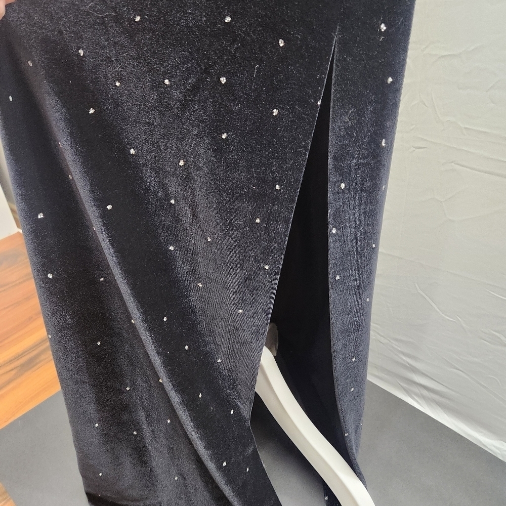 VTG Reggion Black Velvet  Strapless  Sheath Gown Rhinestone Goth Farry Grunge. - Picture 6 of 12